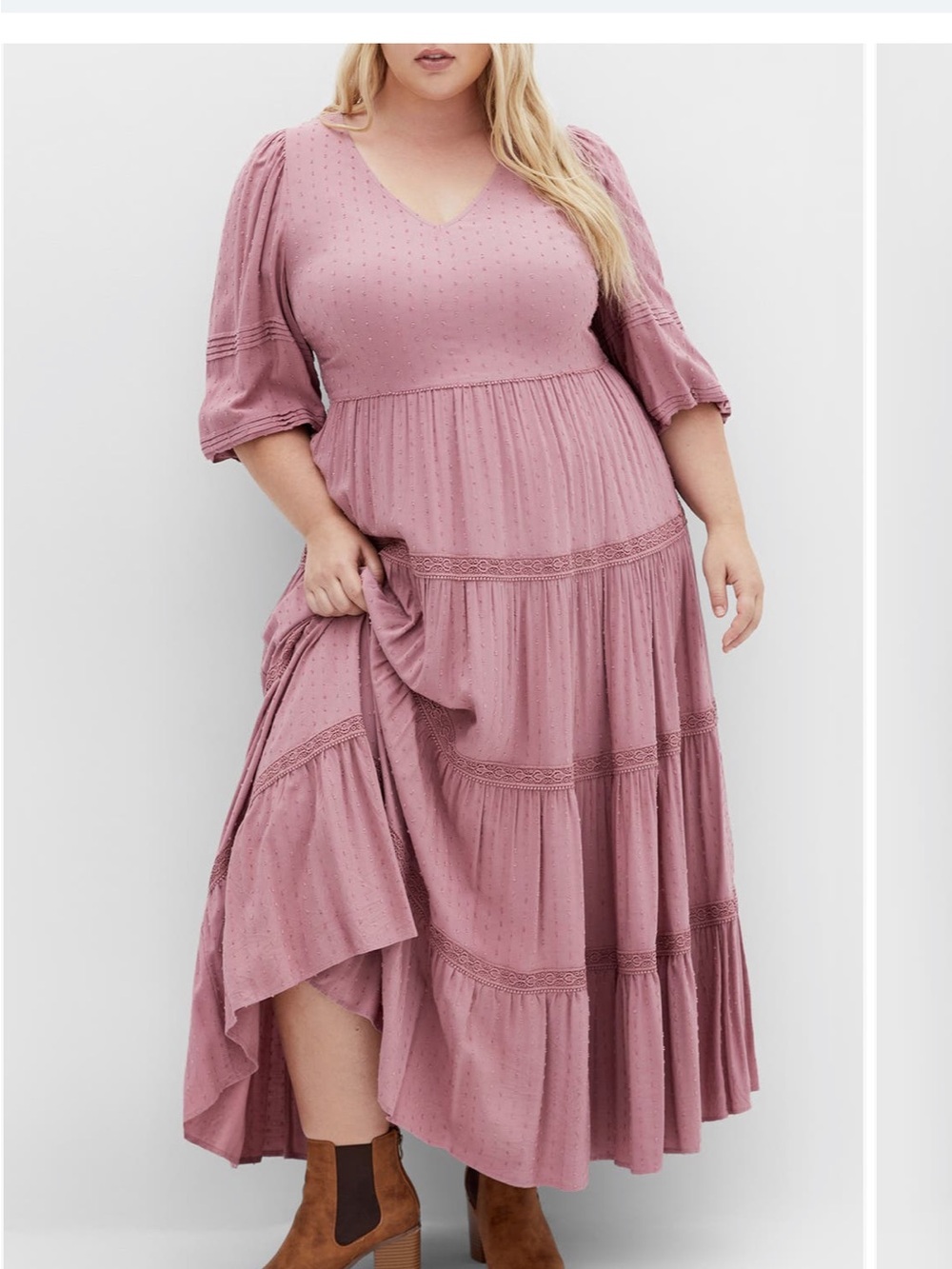 Elegant Mauve Peasant Maxi Dress
